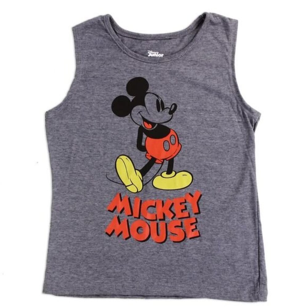 New Mickey Mouse Boys Tank Top Grey Red Yellow Sleeveless Disney Shirt Sizes 4-7